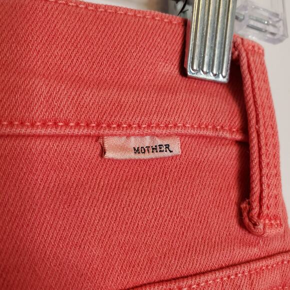 Mother Curbside Heel Fray Jeans Rose Of Sharon 25 Pink High Waisted Straight Leg - Picture 8 of 13